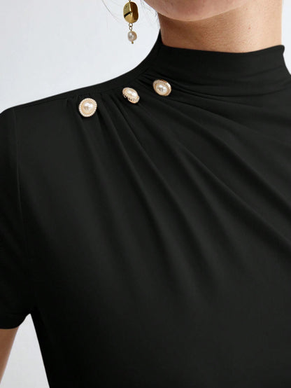 Pleated Elegant Short Sleeve Top
