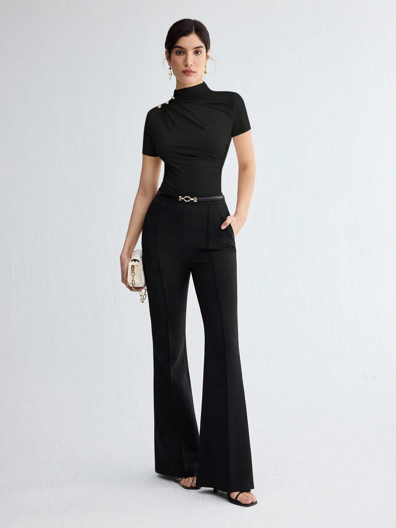 Pleated Elegant Short Sleeve Top