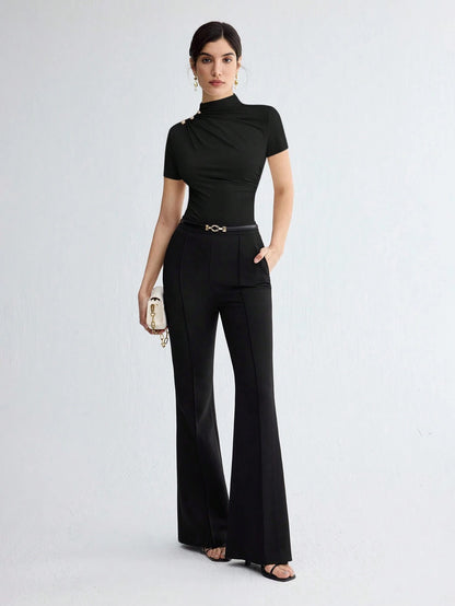 Pleated Elegant Short Sleeve Top