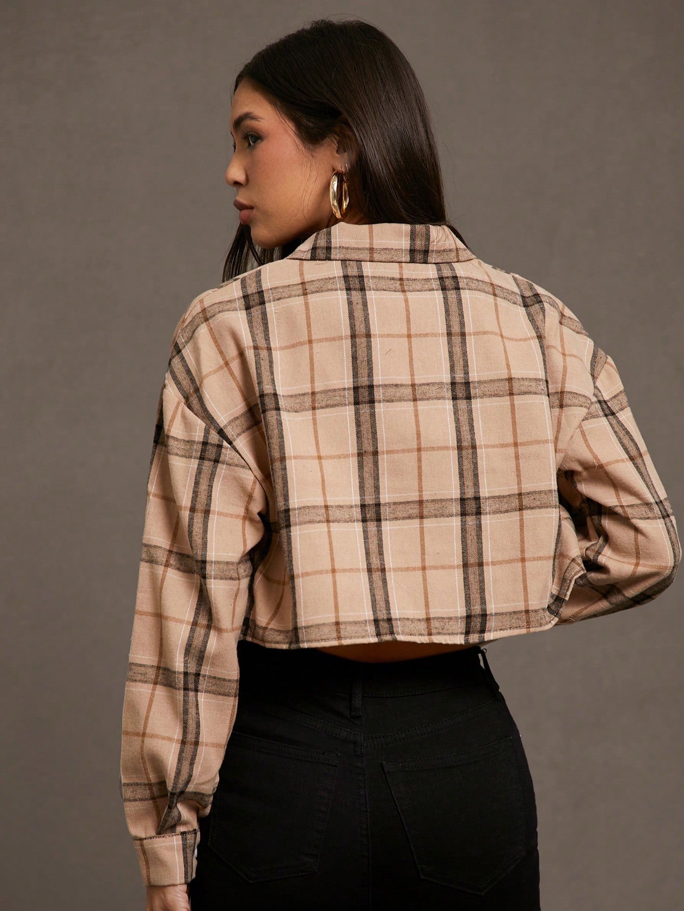 Plaid Button Down Crop Shirt