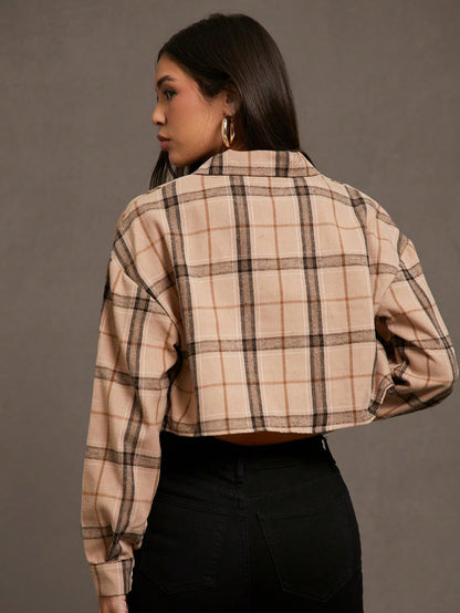 Plaid Button Down Crop Shirt
