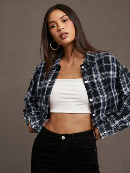 Plaid Button Down Crop Shirt