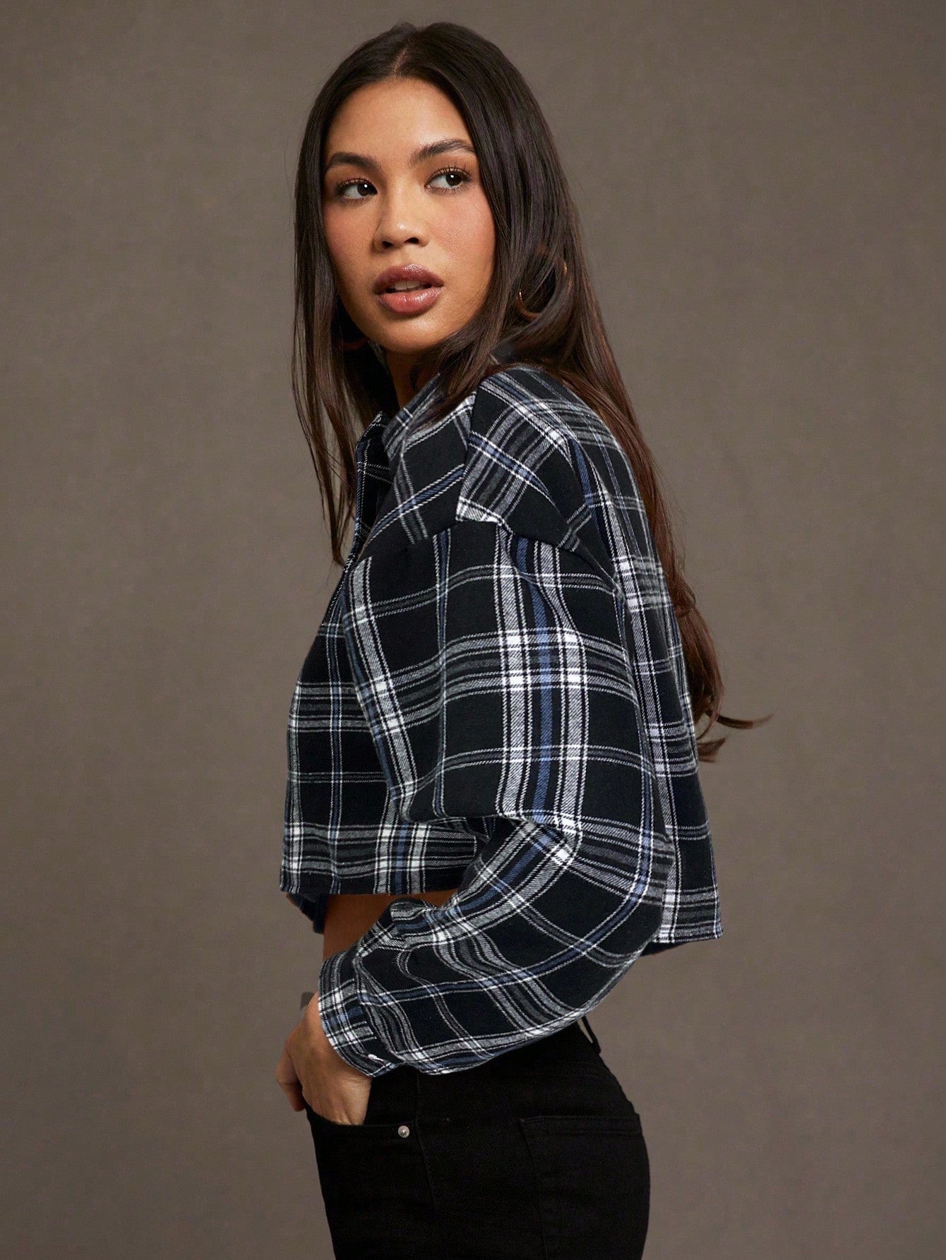 Plaid Button Down Crop Shirt
