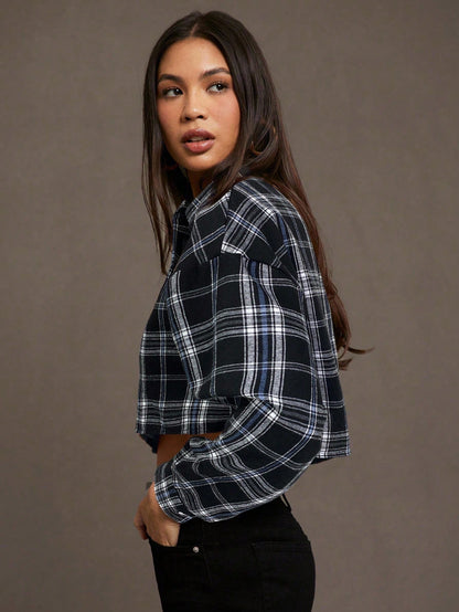 Plaid Button Down Crop Shirt