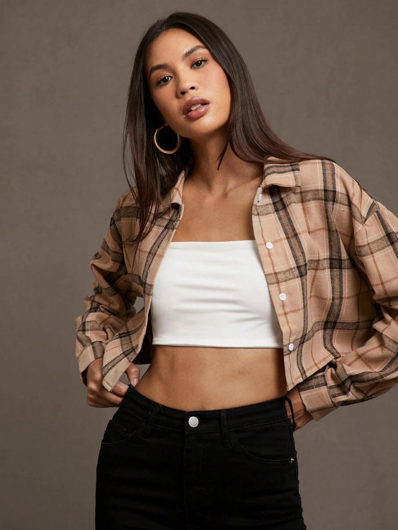 Plaid Button Down Crop Shirt