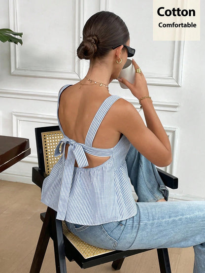 Floral Backless Tie-Up Cami