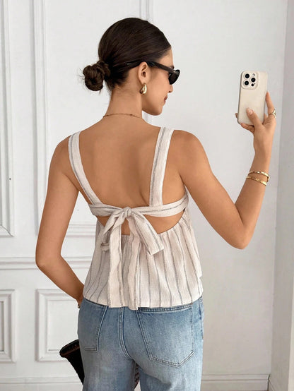 Floral Backless Tie-Up Cami