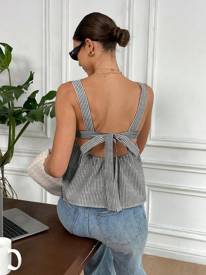 Floral Backless Tie-Up Cami