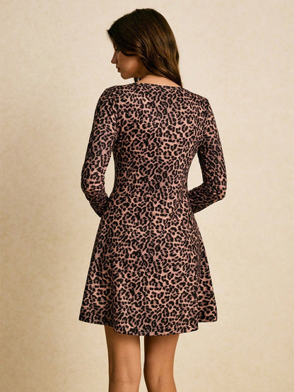 Vintage Floral V-Neck Mini Dress with Long Sleeves & Tie-Front | Boho Skater Fall Dress