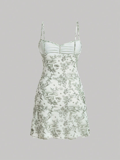 Floral Print Tie-Front Cami Mini Dress | Slim-Fit A-Line Knitted Summer Dress