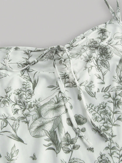 Floral Print Tie-Front Cami Mini Dress | Slim-Fit A-Line Knitted Summer Dress