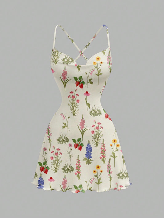 Printed Draped Neck Strap Mini Dress | Sleeveless Boho Slim-Fit A-Line Summer Going-Out Dress