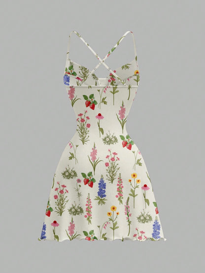 Printed Draped Neck Strap Mini Dress | Sleeveless Boho Slim-Fit A-Line Summer Going-Out Dress