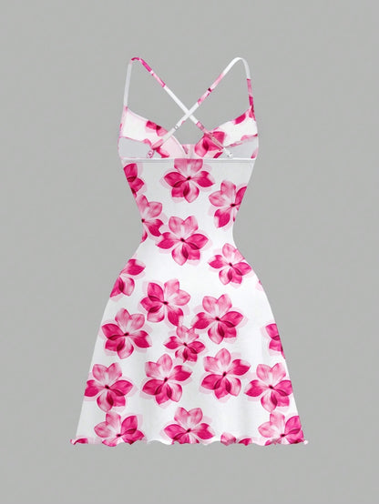 Printed Draped Neck Strap Mini Dress | Sleeveless Boho Slim-Fit A-Line Summer Going-Out Dress