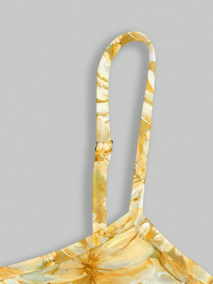 Printed Draped Neck Strap Mini Dress | Sleeveless Boho Slim-Fit A-Line Summer Going-Out Dress