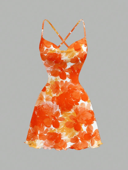 Printed Draped Neck Strap Mini Dress | Sleeveless Boho Slim-Fit A-Line Summer Going-Out Dress