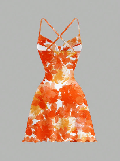 Printed Draped Neck Strap Mini Dress | Sleeveless Boho Slim-Fit A-Line Summer Going-Out Dress