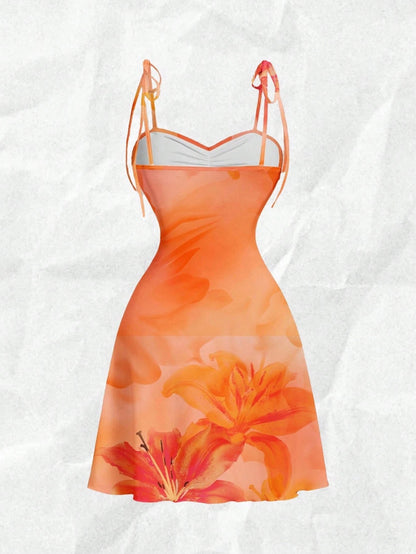 Tie-Shoulder Ruched A-Line Mini Dress | Hawaiian Floral Slim-Fit Summer Bodycon Dress