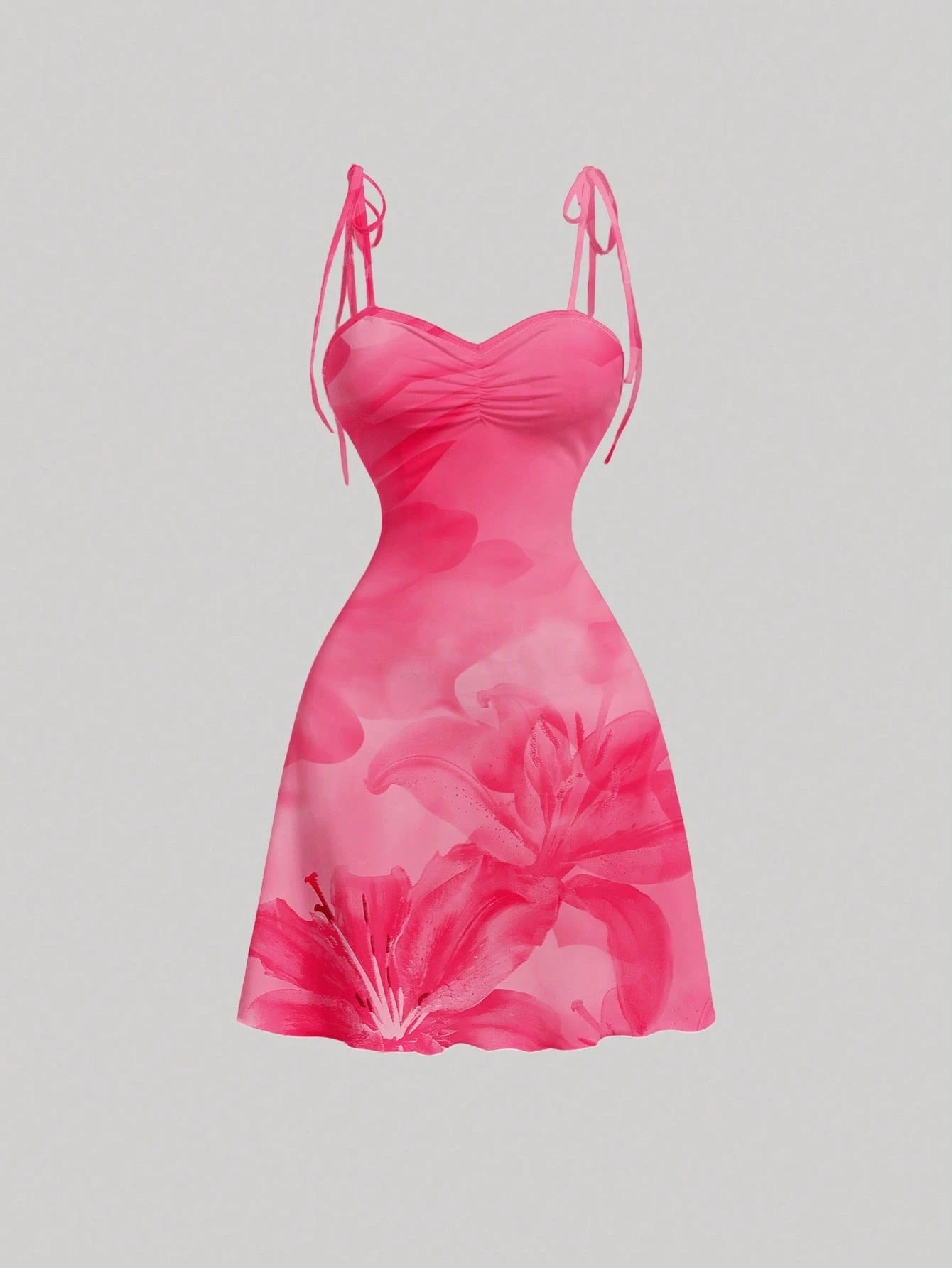 Tie-Shoulder Ruched A-Line Mini Dress | Hawaiian Floral Slim-Fit Summer Bodycon Dress