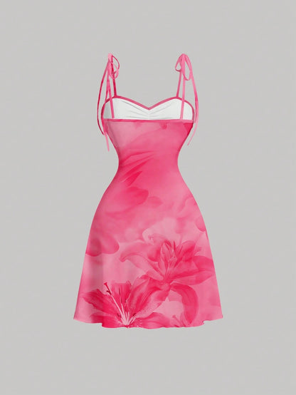 Tie-Shoulder Ruched A-Line Mini Dress | Hawaiian Floral Slim-Fit Summer Bodycon Dress