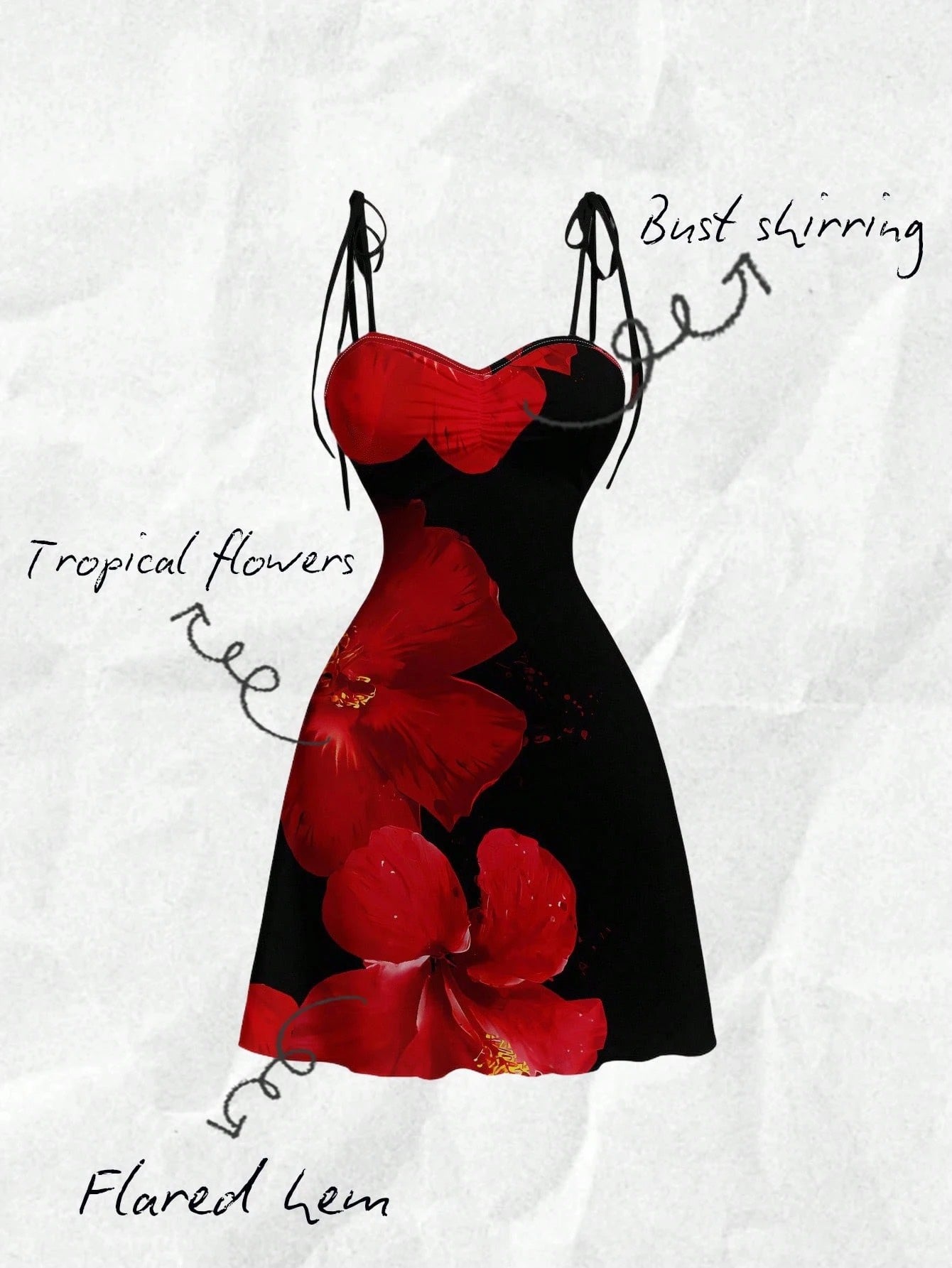 Tie-Shoulder Ruched A-Line Mini Dress | Hawaiian Floral Slim-Fit Summer Bodycon Dress