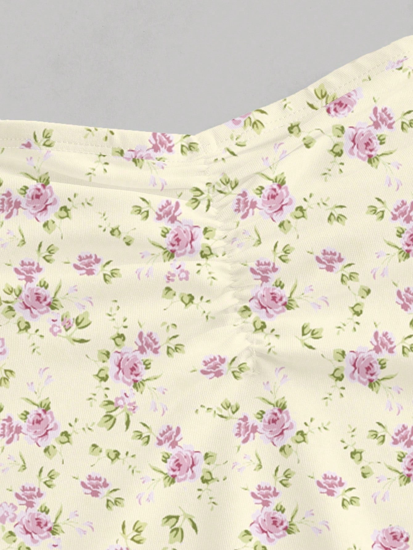 Tie Shoulder Ditsy Floral A-Line Mini Dress | Ruched Waist Pastel Summer Chic Dress