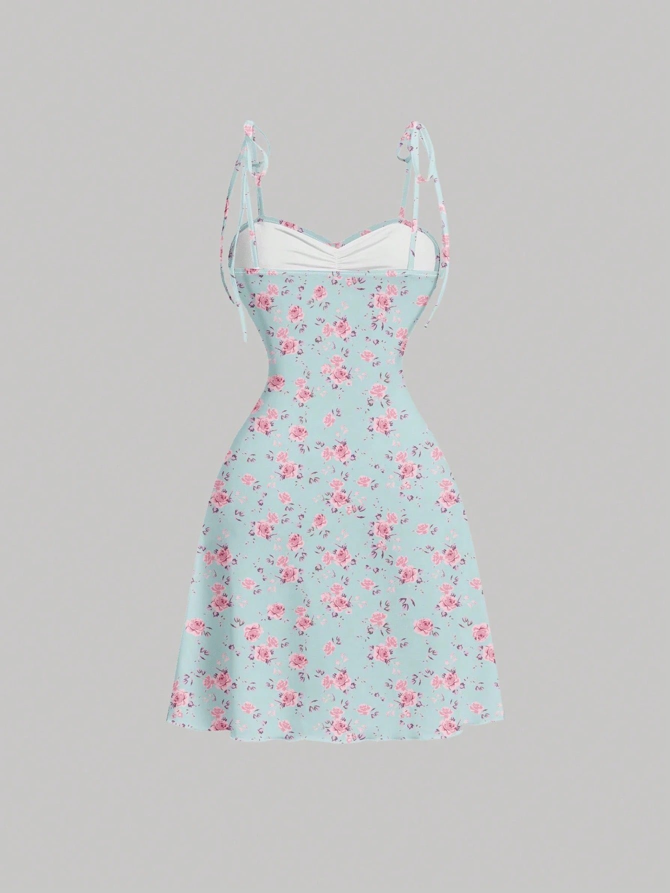 Tie Shoulder Ditsy Floral A-Line Mini Dress | Ruched Waist Pastel Summer Chic Dress