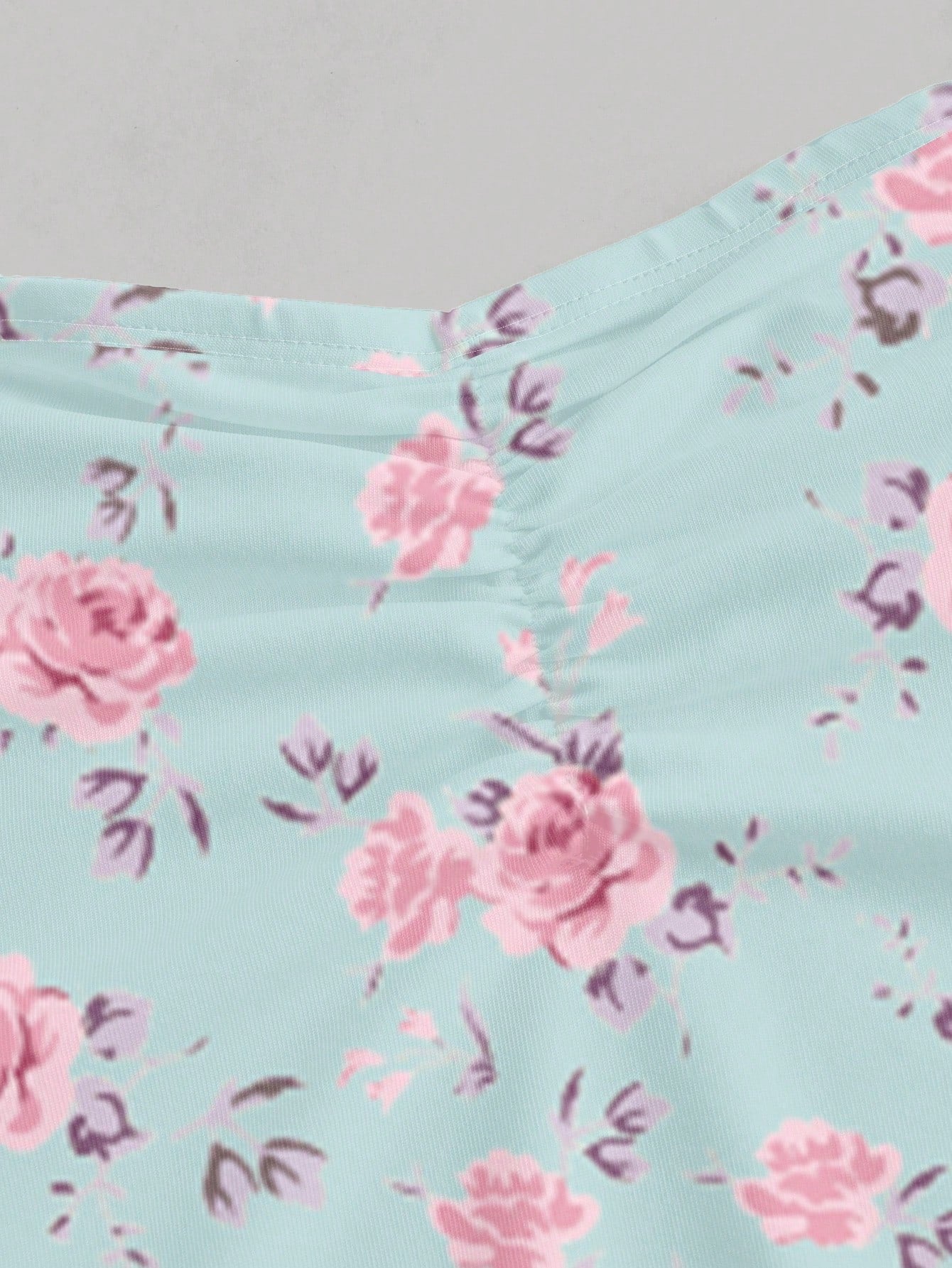 Tie Shoulder Ditsy Floral A-Line Mini Dress | Ruched Waist Pastel Summer Chic Dress