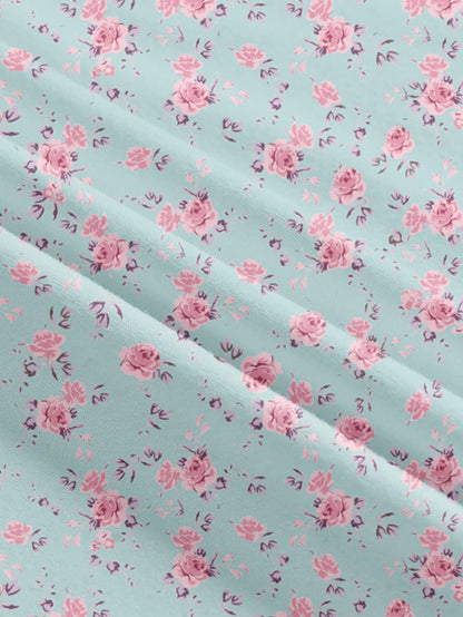 Tie Shoulder Ditsy Floral A-Line Mini Dress | Ruched Waist Pastel Summer Chic Dress