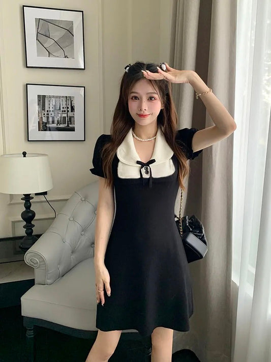 French Girl Doll Collar Mini Dress | Korean Style Little Black Casual Chic Dress