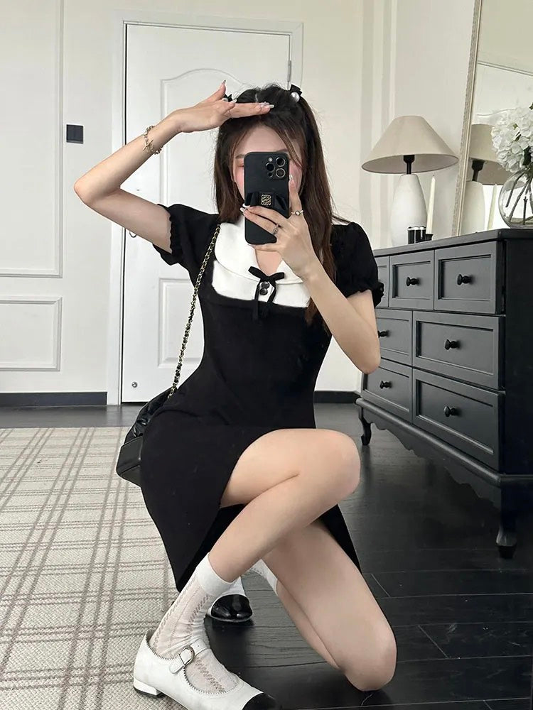 French Girl Doll Collar Mini Dress | Korean Style Little Black Casual Chic Dress
