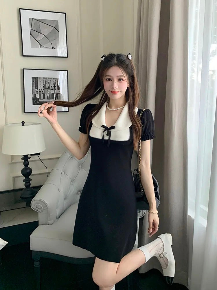 French Girl Doll Collar Mini Dress | Korean Style Little Black Casual Chic Dress