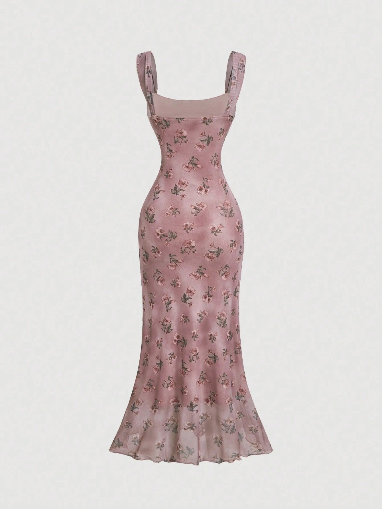 Vintage Floral Square Neck Halter Midi Dress | Slim Fit Flowy Prom & Wedding Guest Dress