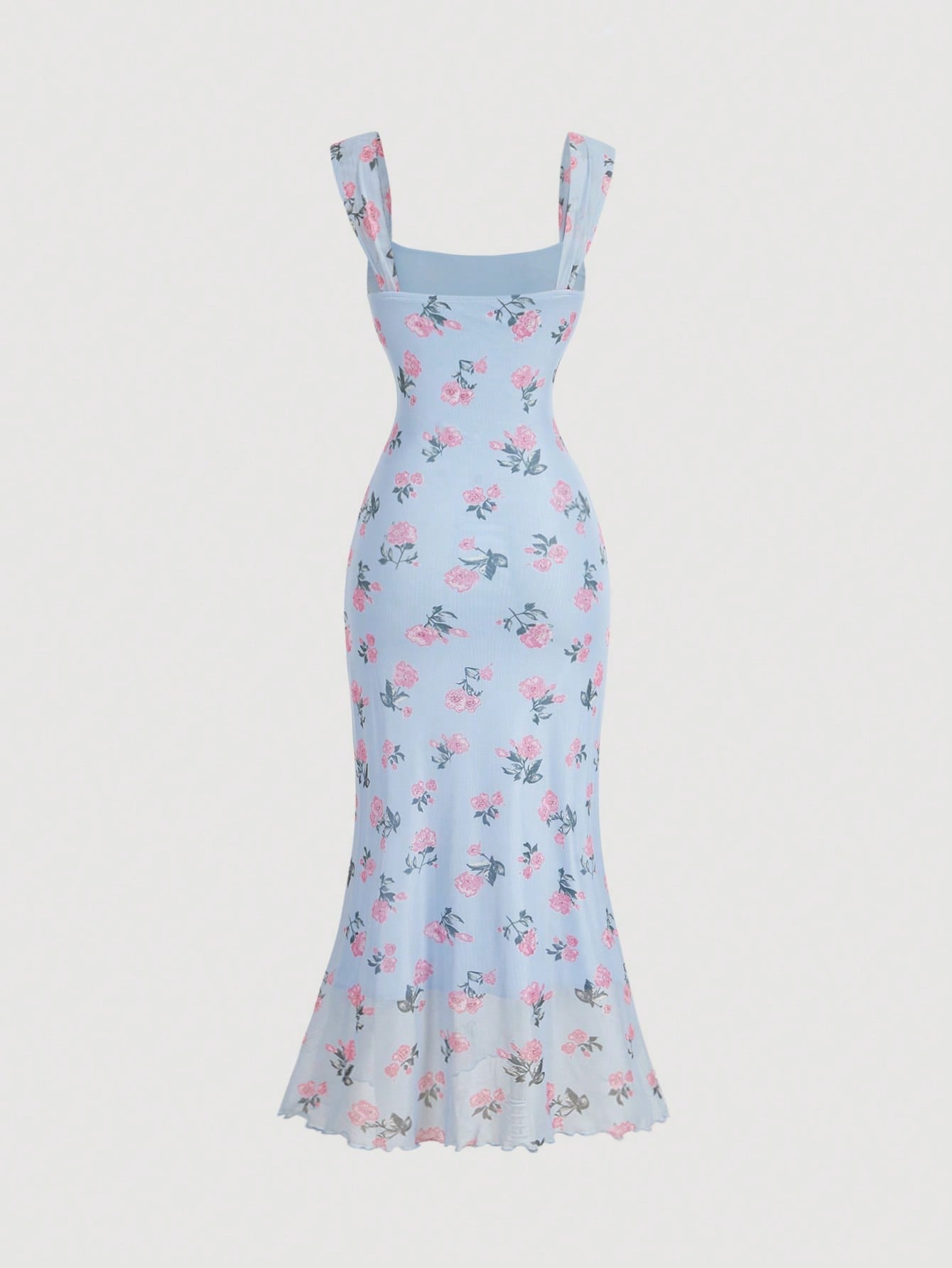Vintage Floral Square Neck Halter Midi Dress | Slim Fit Flowy Prom & Wedding Guest Dress
