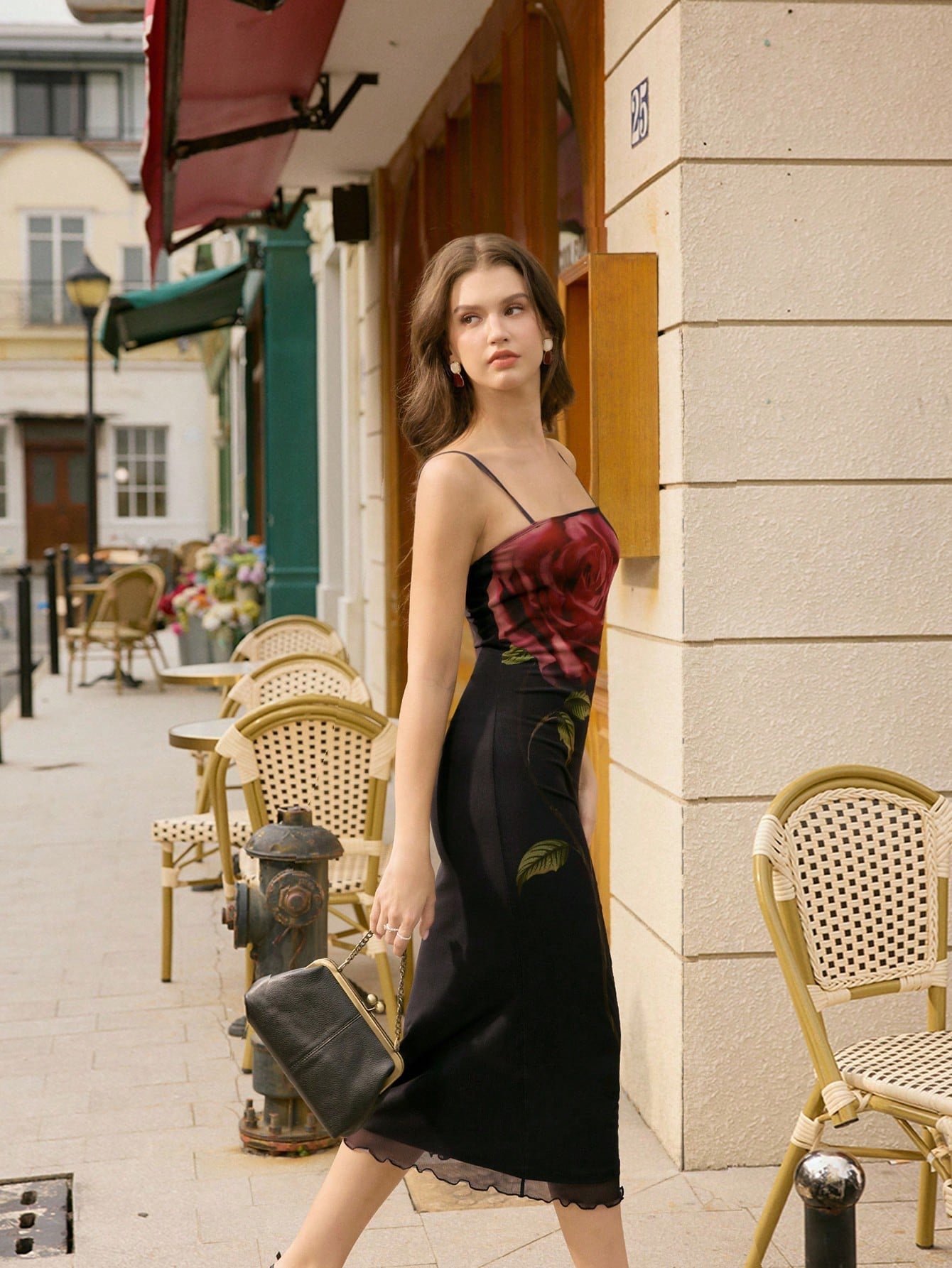 Floral Print Mesh Vintage Midi Dress | Slim Fit Romantic Black Bodycon Dress