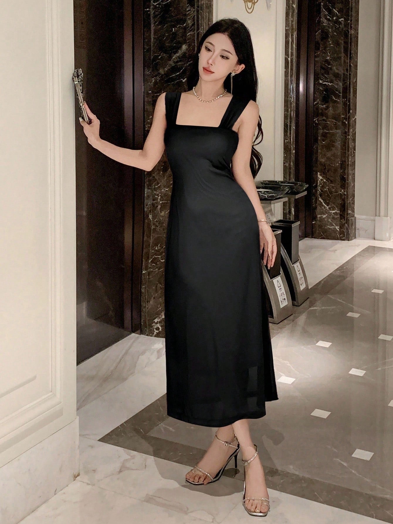 Solid Color Off-Shoulder Mesh Midi Dress | Elegant Slim Fit Prom & Evening Dress