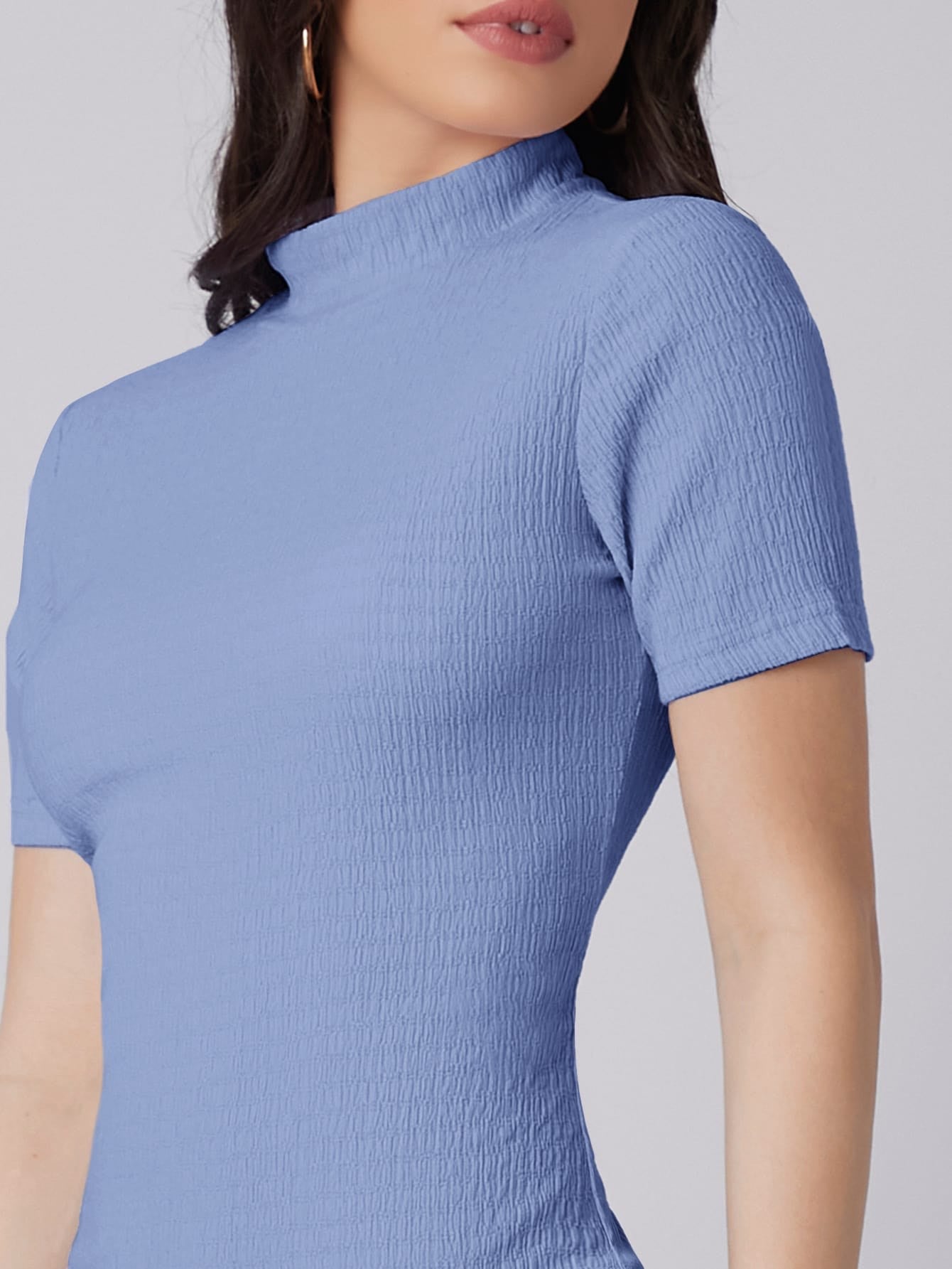 Mock Neck Bodycon Midi Dress | Short Sleeve Slim Fit Back Slit Elegant Dress