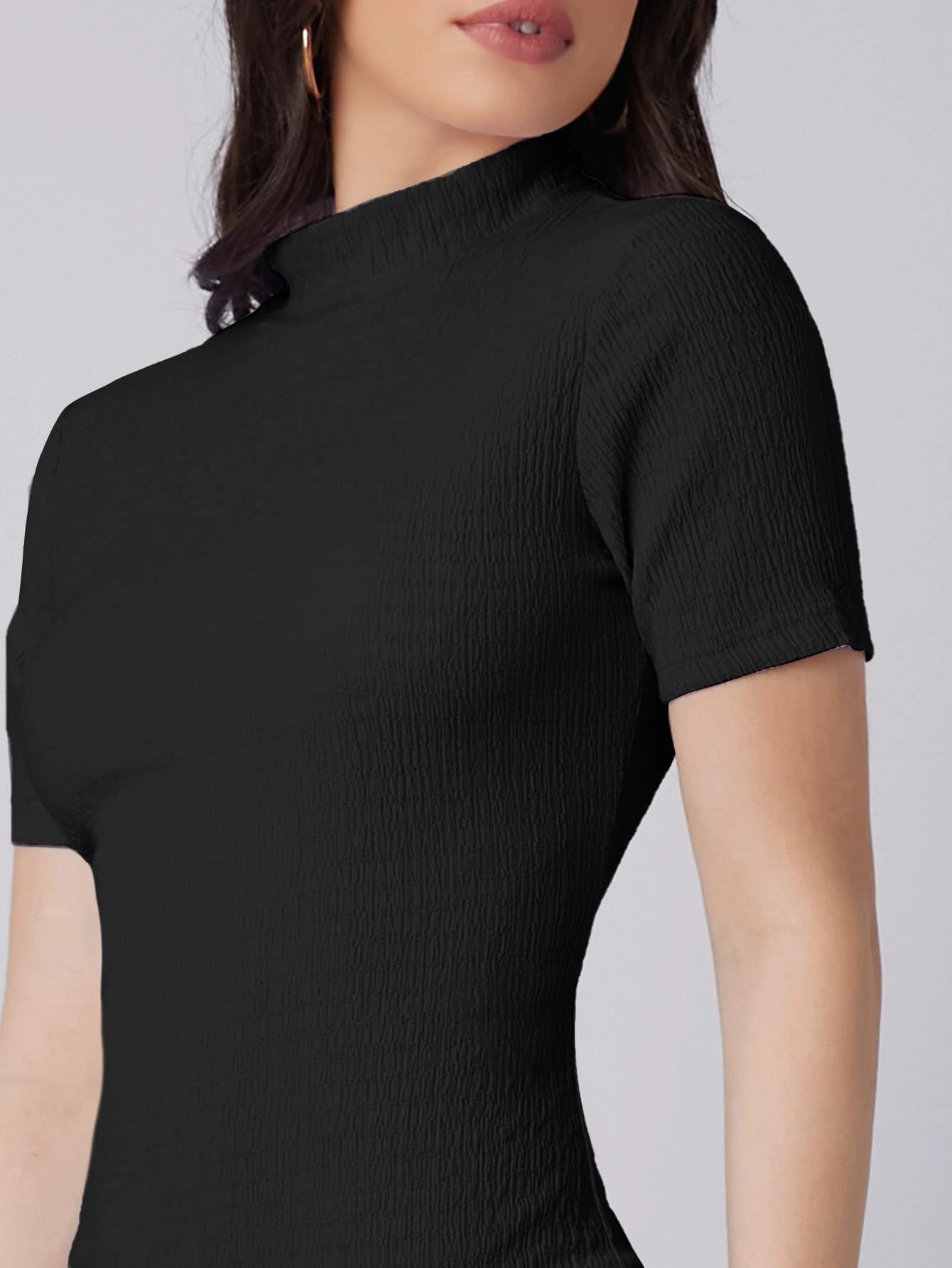 Mock Neck Bodycon Midi Dress | Short Sleeve Slim Fit Back Slit Elegant Dress