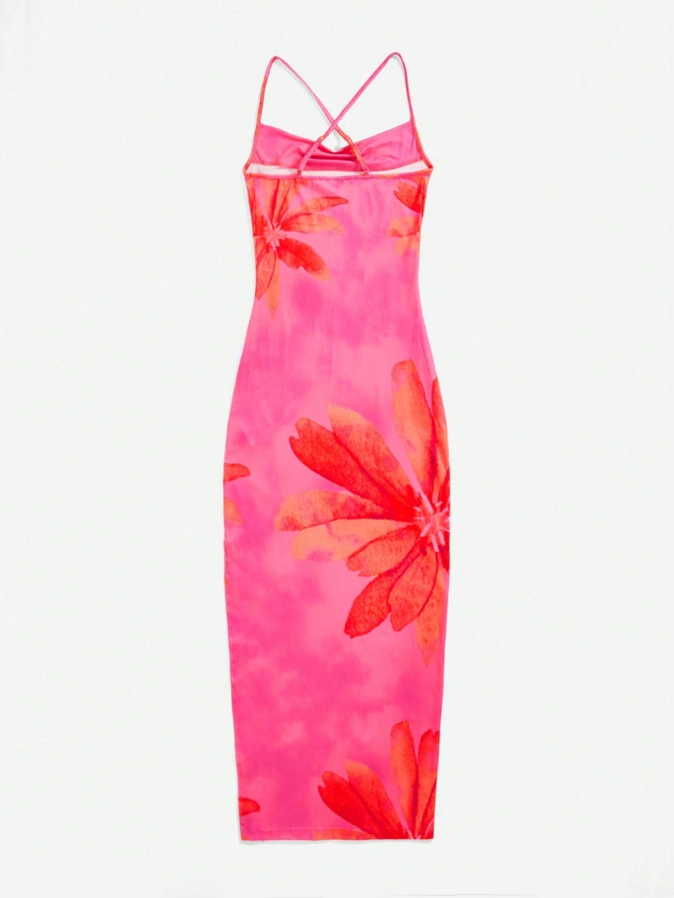 Gradient Floral Cowl Neck Cami Bodycon Midi Dress | Backless Tie-Up Summer Vacation Wear
