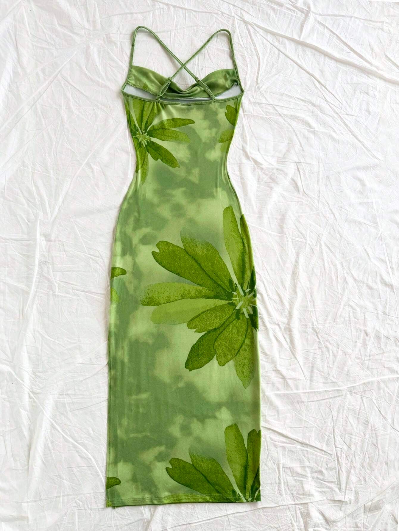 Gradient Floral Cowl Neck Cami Bodycon Midi Dress | Backless Tie-Up Summer Vacation Wear