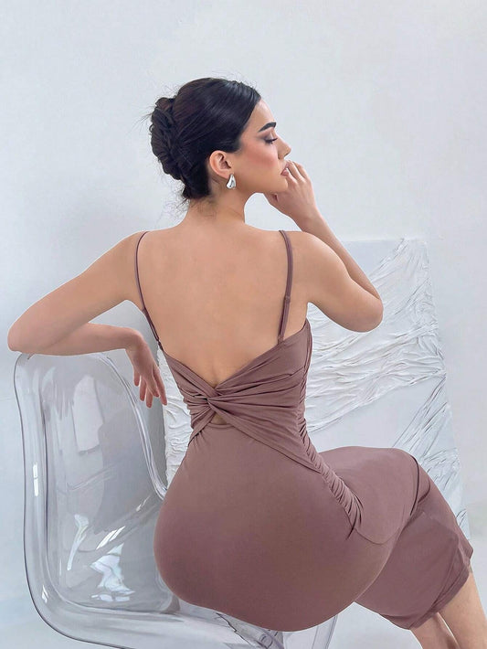Backless Knot Cami Midi Dress | Sleeveless Stretchy Open Back Summer Bodycon