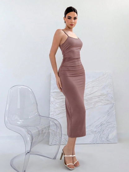 Backless Knot Cami Midi Dress | Sleeveless Stretchy Open Back Summer Bodycon