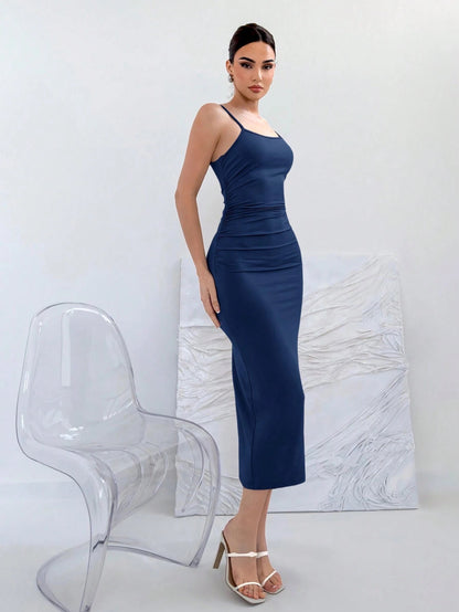 Backless Knot Cami Midi Dress | Sleeveless Stretchy Open Back Summer Bodycon