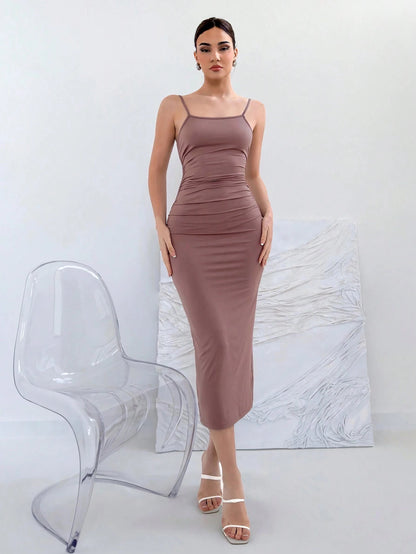 Backless Knot Cami Midi Dress | Sleeveless Stretchy Open Back Summer Bodycon