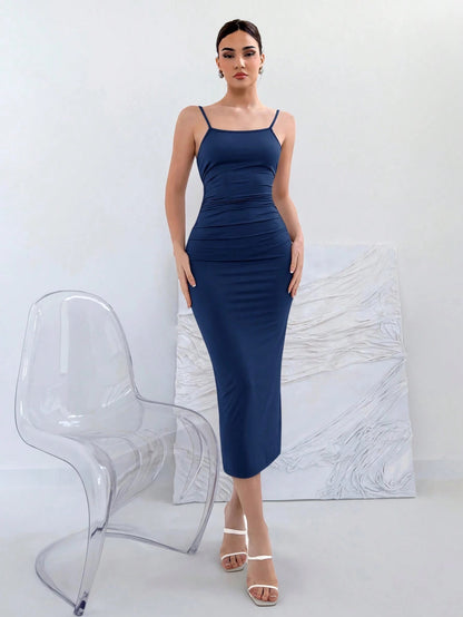 Backless Knot Cami Midi Dress | Sleeveless Stretchy Open Back Summer Bodycon