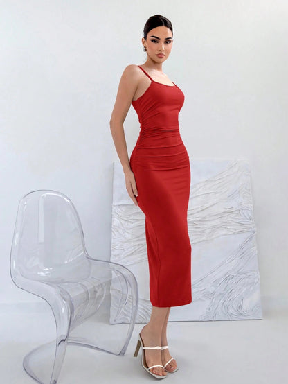 Backless Knot Cami Midi Dress | Sleeveless Stretchy Open Back Summer Bodycon
