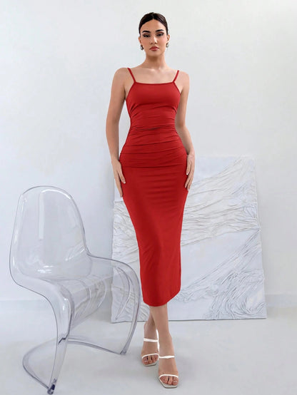 Backless Knot Cami Midi Dress | Sleeveless Stretchy Open Back Summer Bodycon