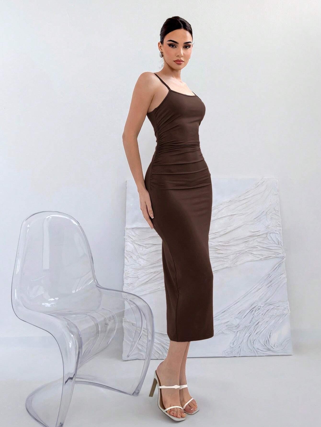 Backless Knot Cami Midi Dress | Sleeveless Stretchy Open Back Summer Bodycon