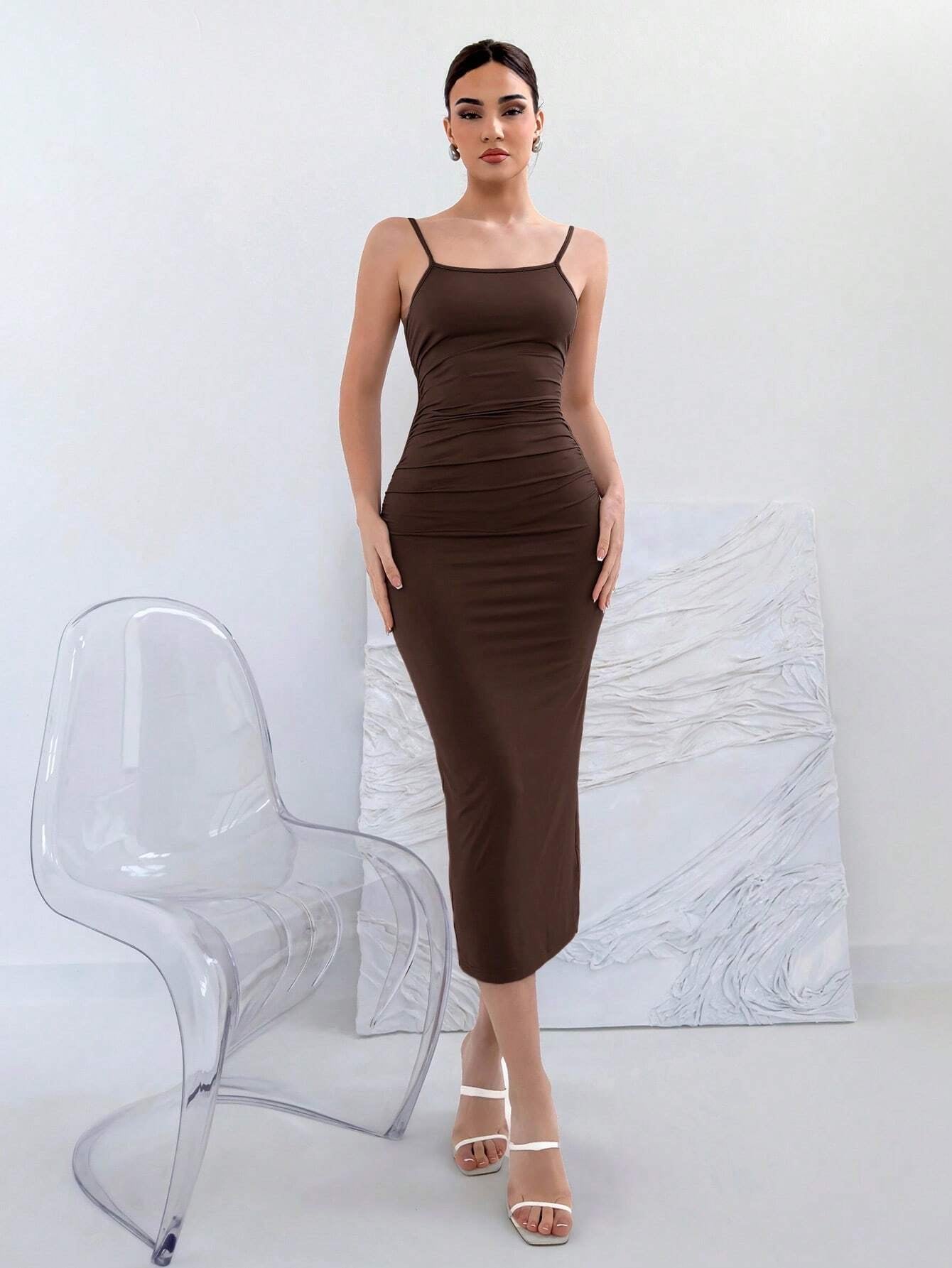 Backless Knot Cami Midi Dress | Sleeveless Stretchy Open Back Summer Bodycon
