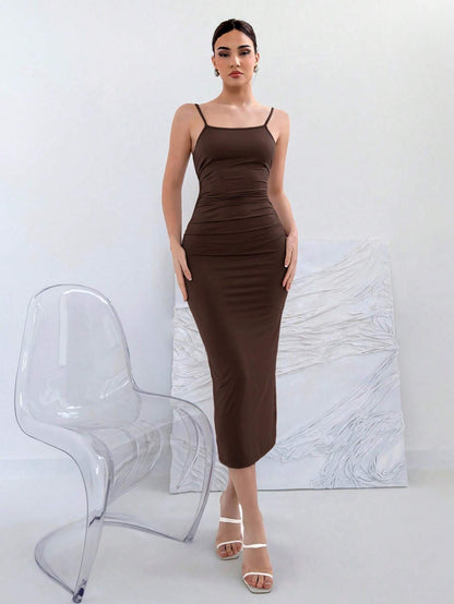 Backless Knot Cami Midi Dress | Sleeveless Stretchy Open Back Summer Bodycon